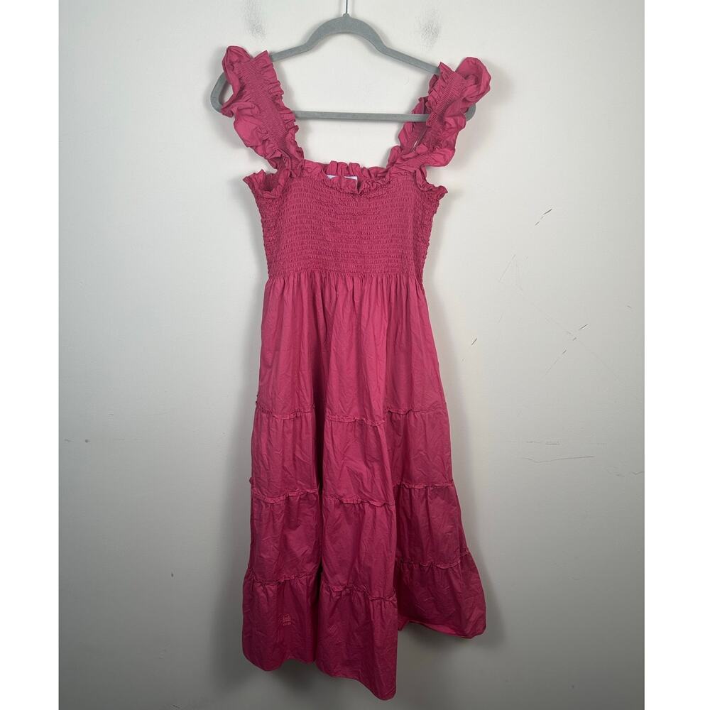 Women’s Pink Ruffle Strap Midi Dress - Smocked Bodice